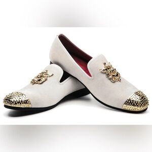 JITAI Men's Velvet Loafers Dress Wedding Party Prom Shoes White Size 10.5